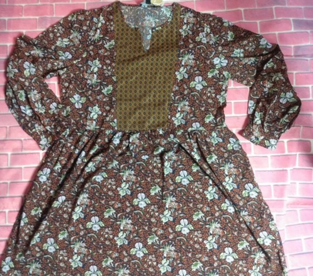 SUZANNE BETRO BROWN  FLORAL DRESS SIZE XL high waist slot neck